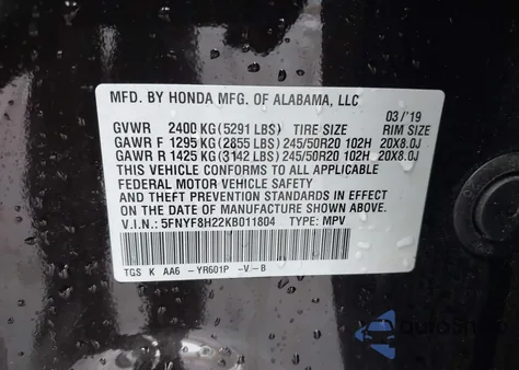 2019 Honda Passport Sport из США, поврежденный, VIN 5FNYF8H22KB011804